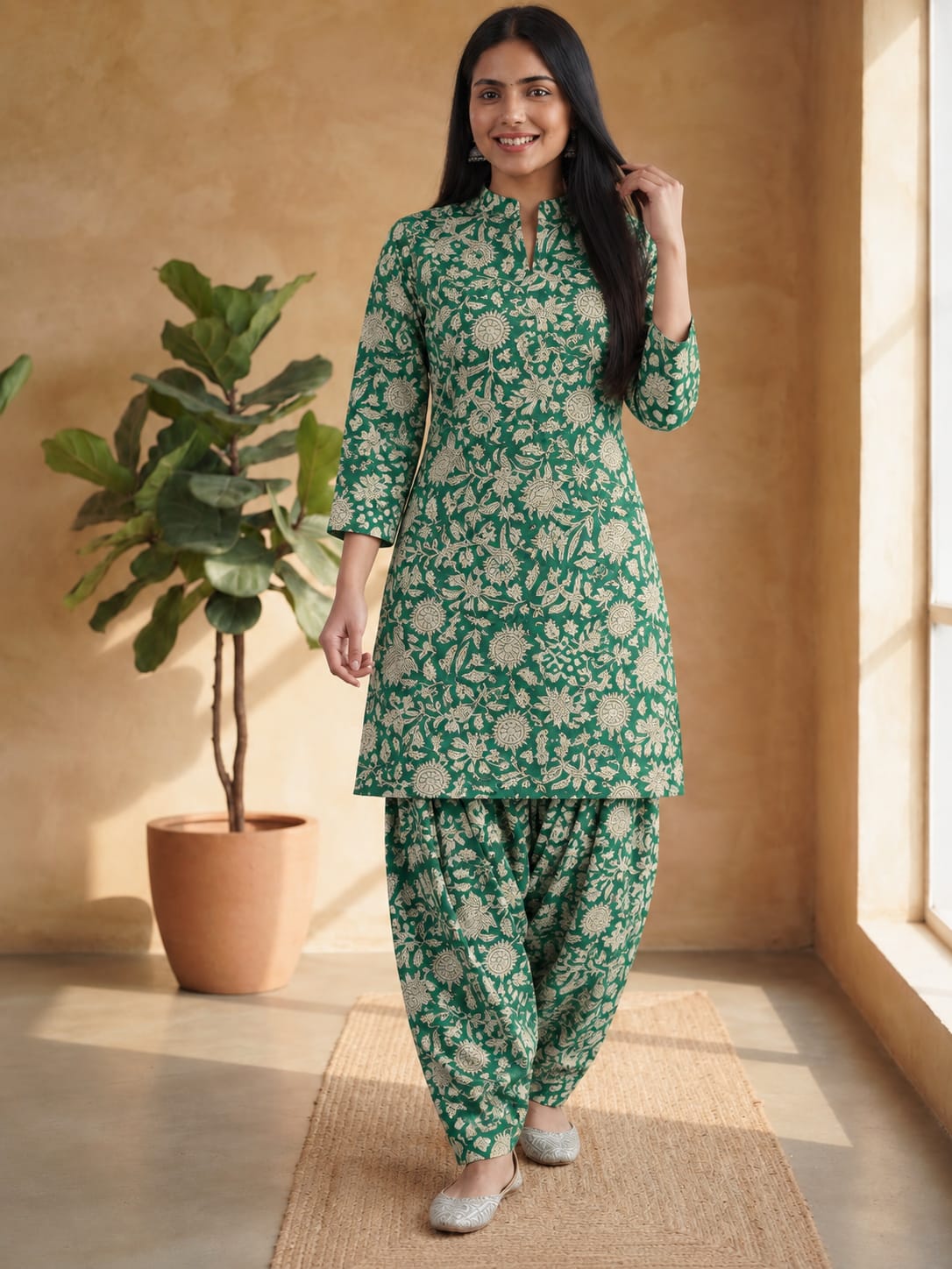 Faddism Cotton Hand Block Printed Stitched Farsi Salwar Suit