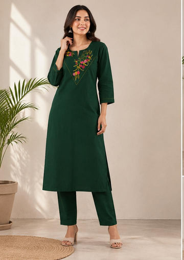 Faddism Cotton Kurti Pant Set with Embroidery Work