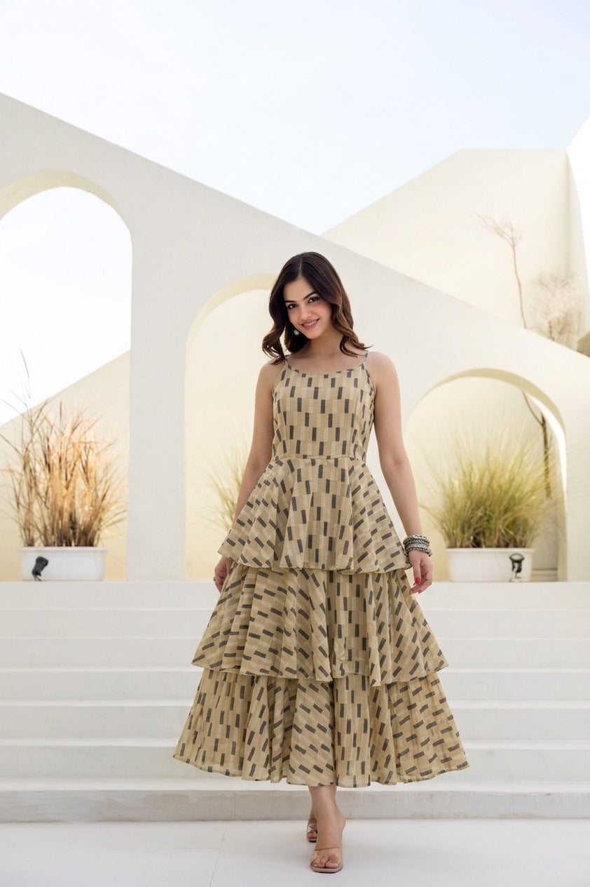 Faddism Dobby Chiffon Long Spaghetti Dress