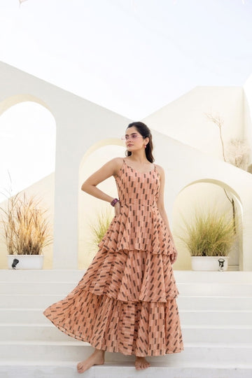 Faddism Dobby Chiffon Long Spaghetti Dress