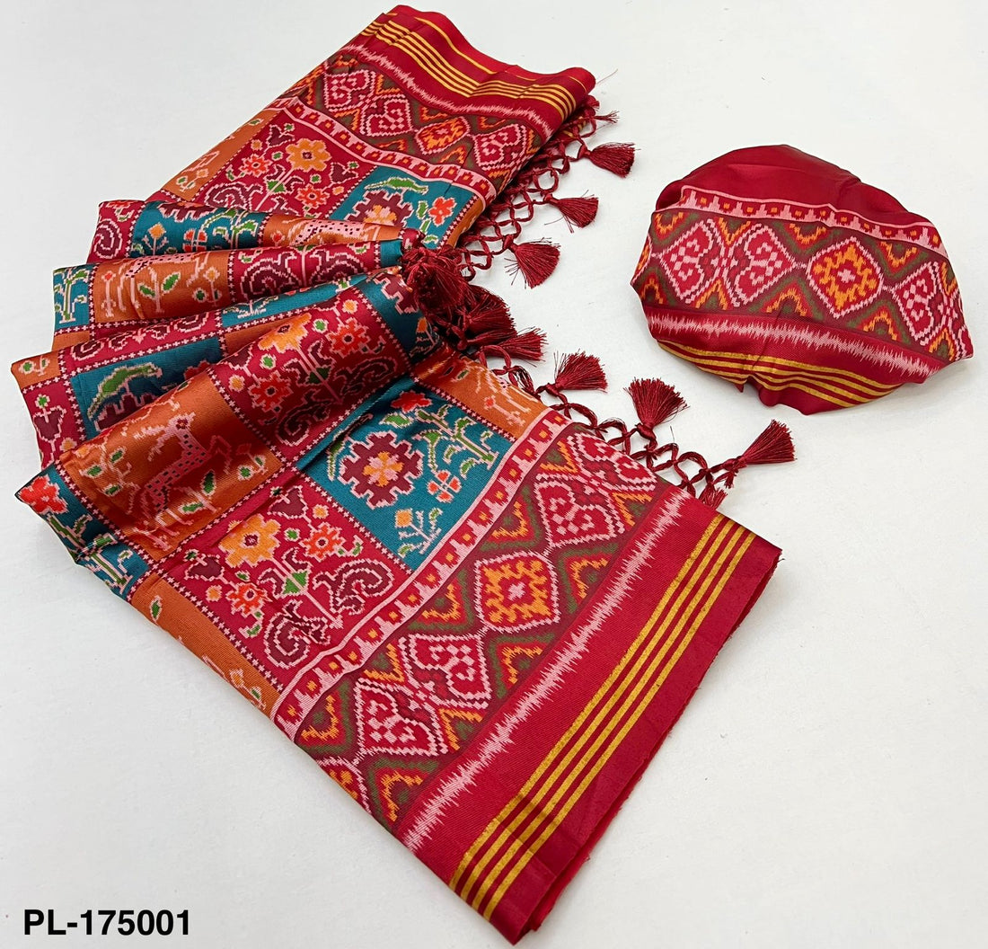 Faddism Patan Patola Handloom Silk Saree with Zari Border and Tassels