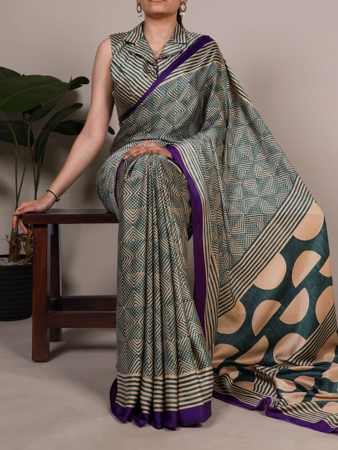 Soft Dull Satin Printed Saree with Matching Blouse Piece