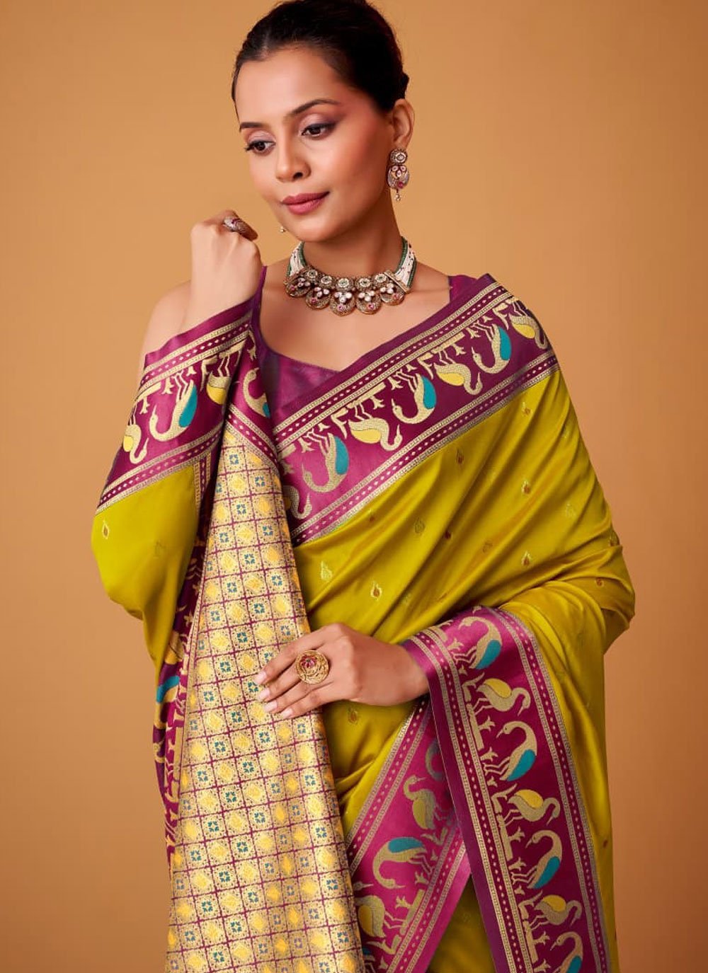 Flamingo Soft Satin Silk Saree with Elegant Drape