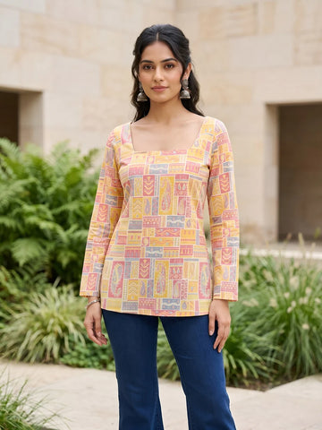 Faddism Women Multicolor Printed Straight Pure Cotton Tunic