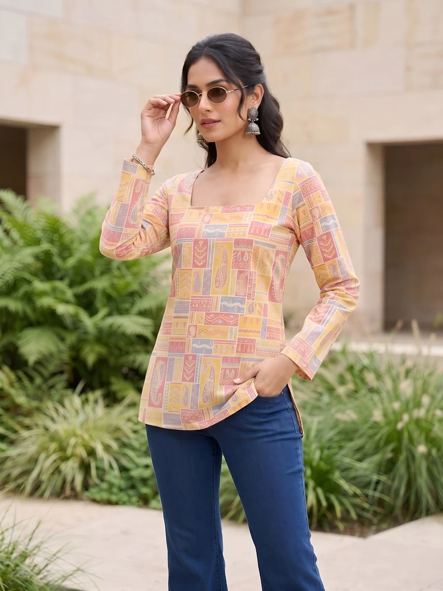 Faddism Women Multicolor Printed Straight Pure Cotton Tunic