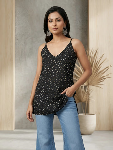 Faddism Women Black Printed Stylish Pure Cotton Tunic
