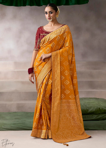 Faddism Kamala Silk Premium Pure Crepe Saree with Designer Blouse