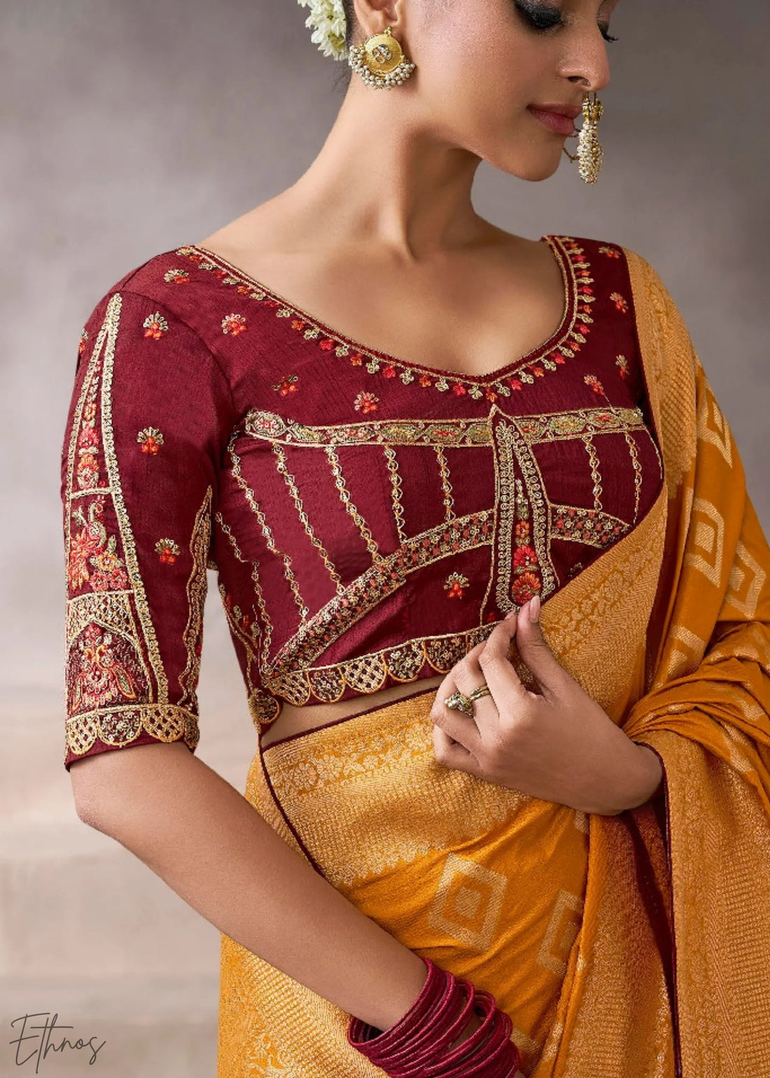 Faddism Kamala Silk Premium Pure Crepe Saree with Designer Blouse