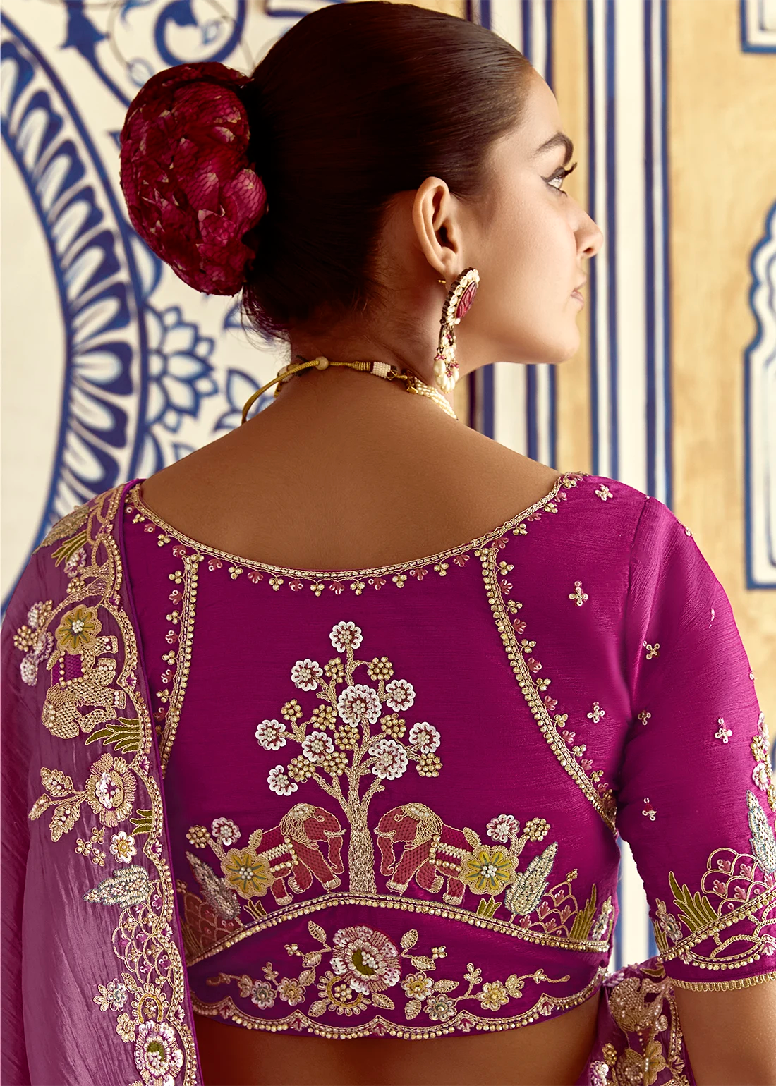 Faddism Pankhudi Purple Designer Saree with Hand Worked Border