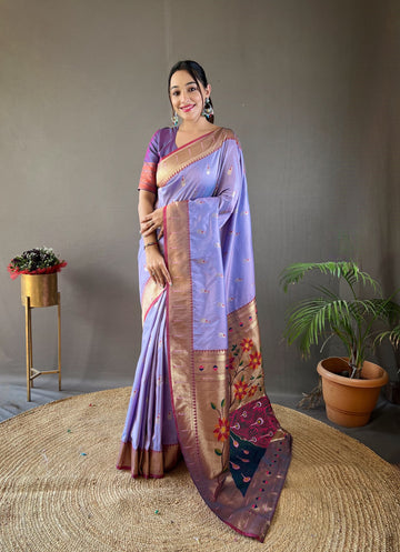 Rukmani Lavender  Paithani Silk Saree
