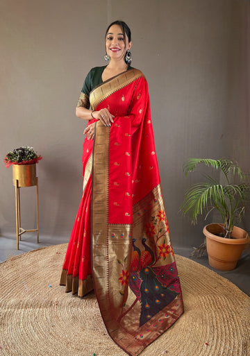Rukmani Red Paithani Silk Saree