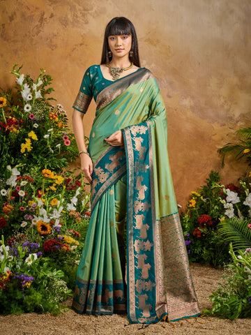 Faddism Green Pure Silk Pichwai Handloom Weaving Saree