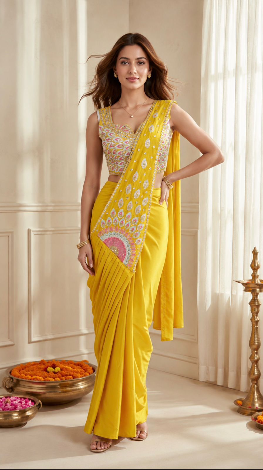 Faddism HN31FAB Premium Crepe Silk Ready-to-Wear Saree