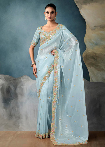 Faddism Iconic Hits Sky Blue Designer Saree