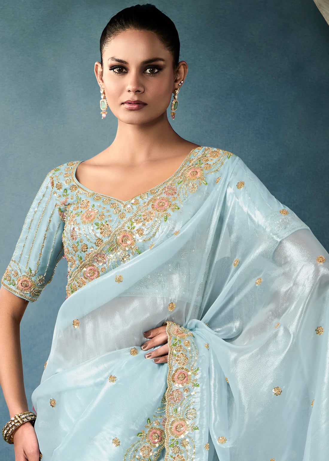 Faddism Iconic Hits Sky Blue Designer Saree