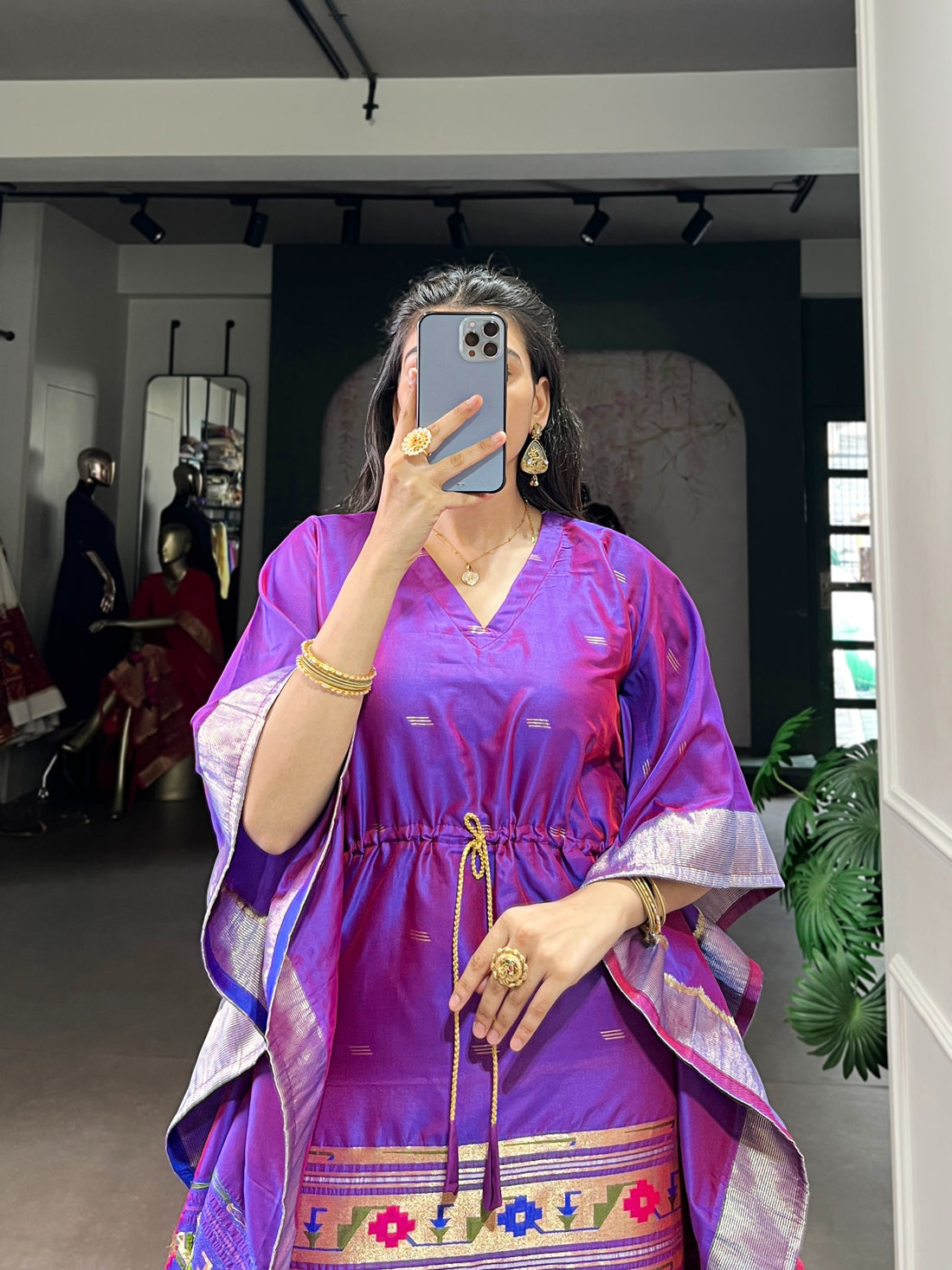Faddism Jacquard Paithani Kaftan with Zari Weaving Work