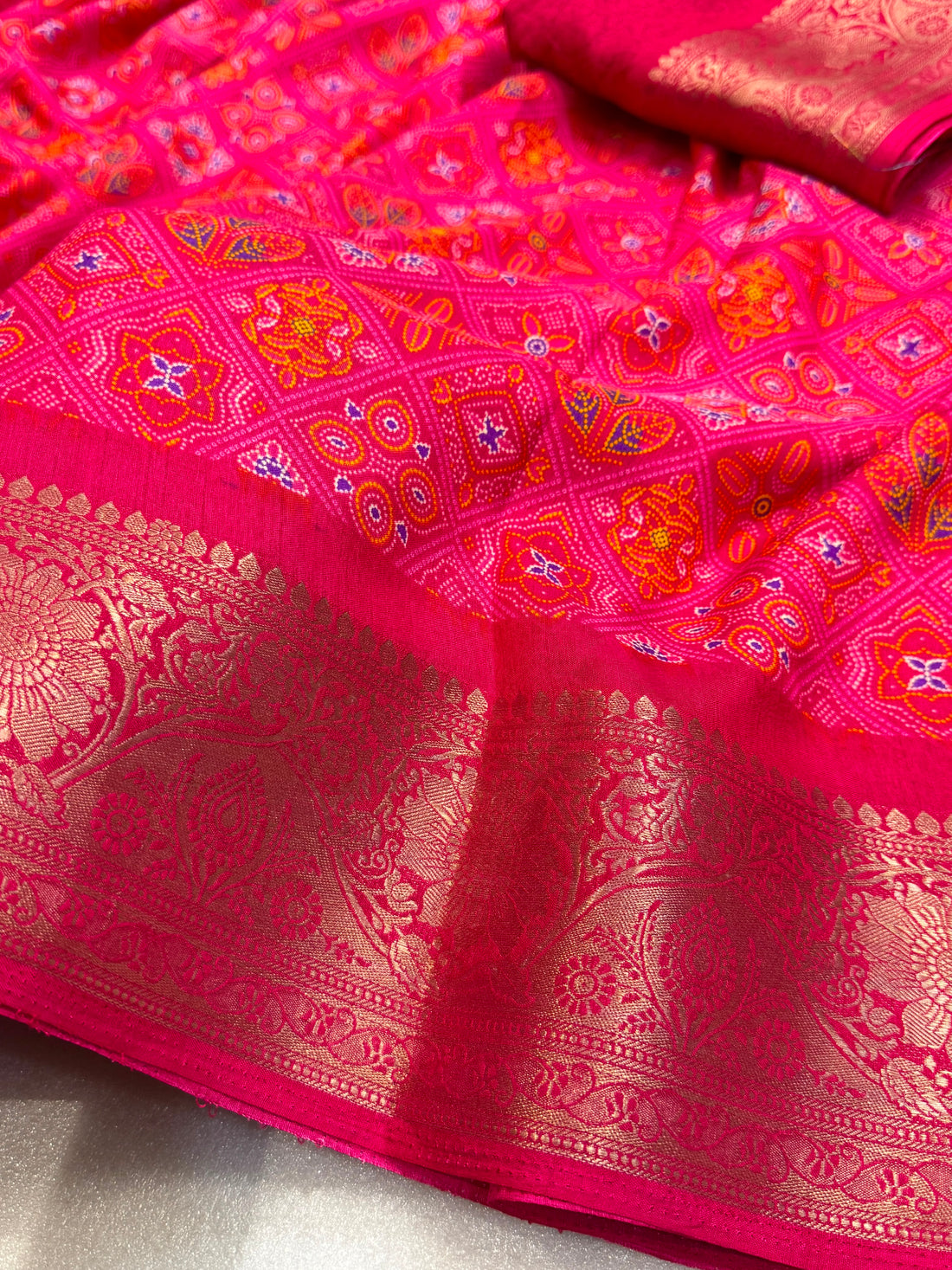Faddism Jenny Dola Silk Patola Print Saree with Jacquard Border