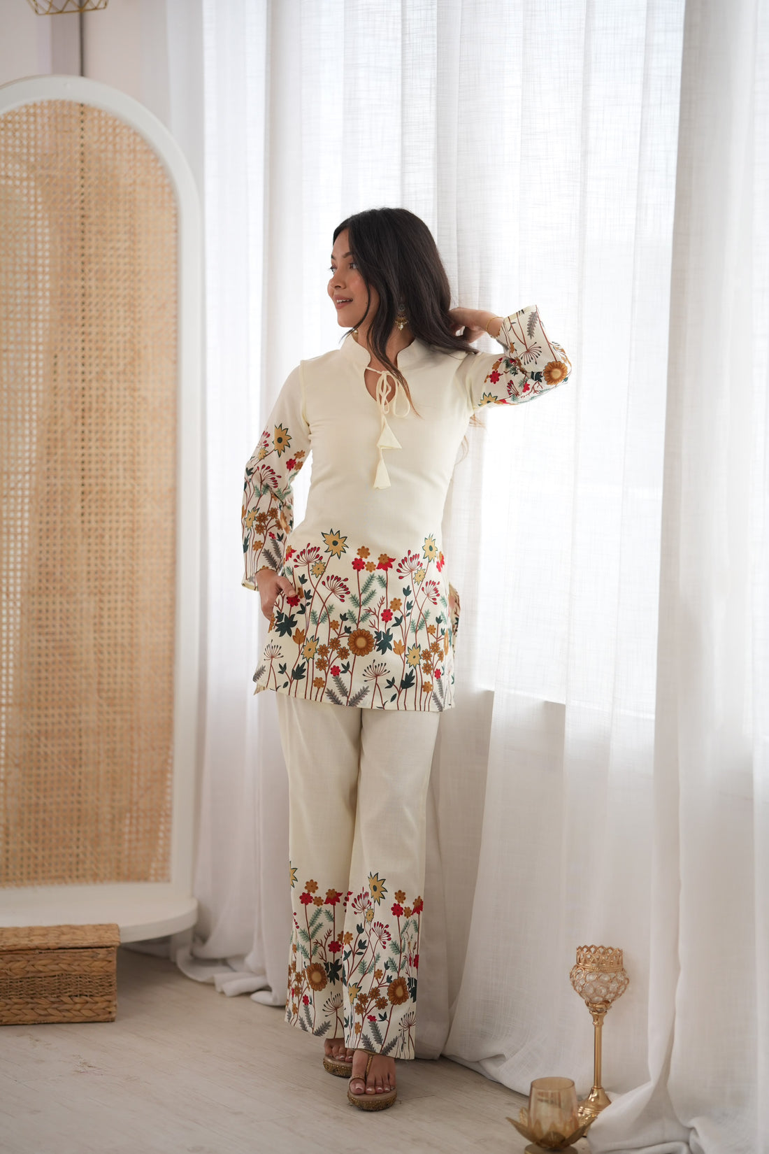 Faddism KB-314 Maroon Magic Slub Cotton Floral Printed Kurta Pant Co-ord Set