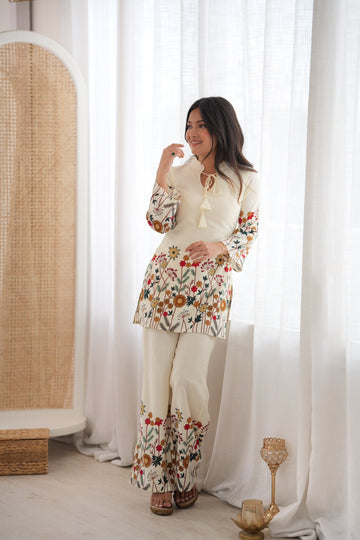 Faddism KB-314 Maroon Magic Slub Cotton Floral Printed Kurta Pant Co-ord Set