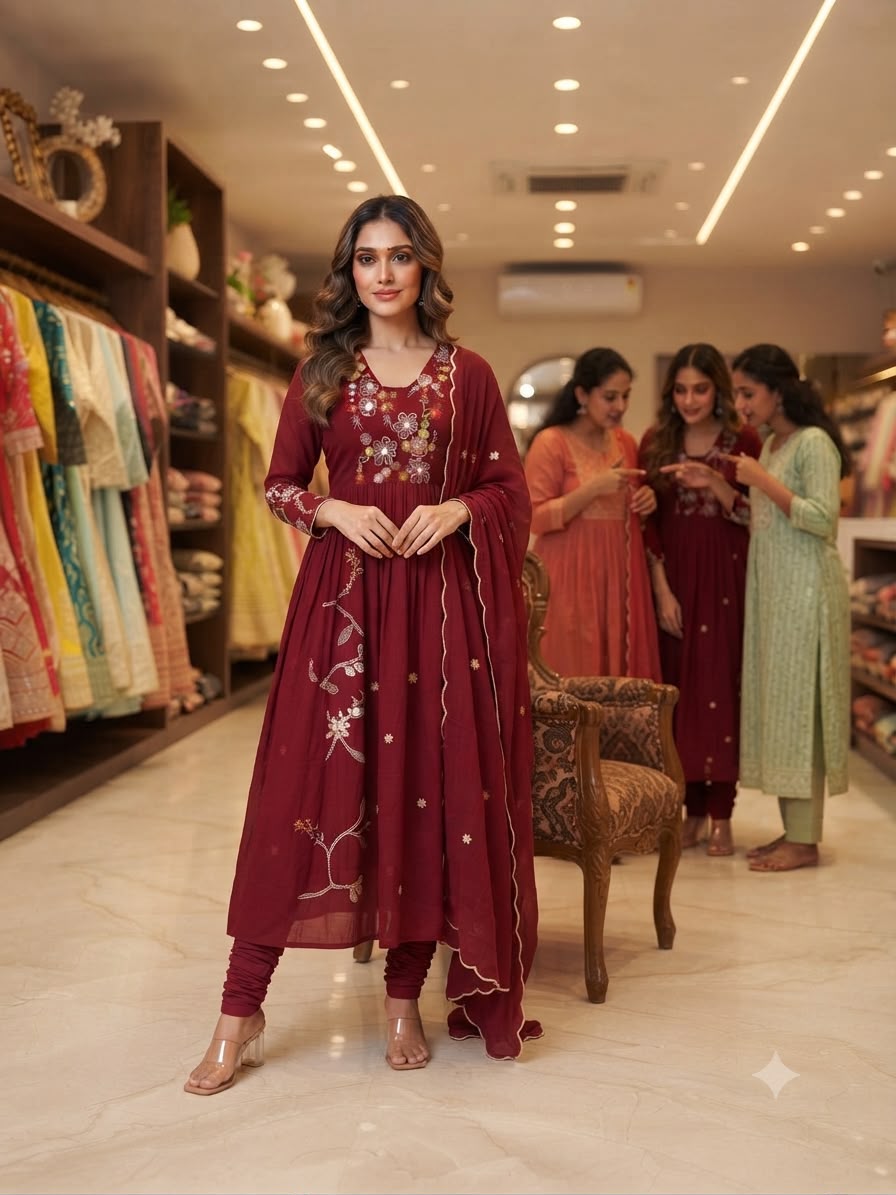 Faddism KN89FAB Premium Mul Chanderi Embroidered Kurta Pant Dupatta Set