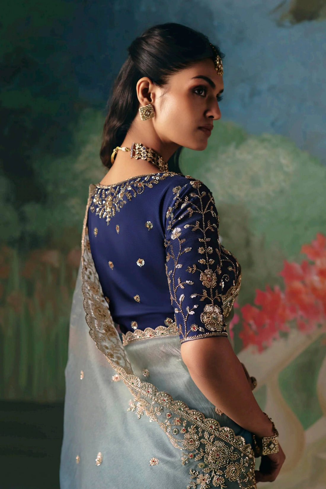 Faddism KS-5610 Designer Hand Worked Saree with Embroidered Blouse