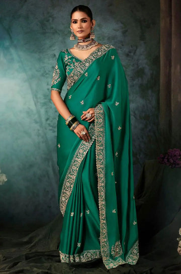Faddism Green Pure Fancy Based Premium Designer Saree