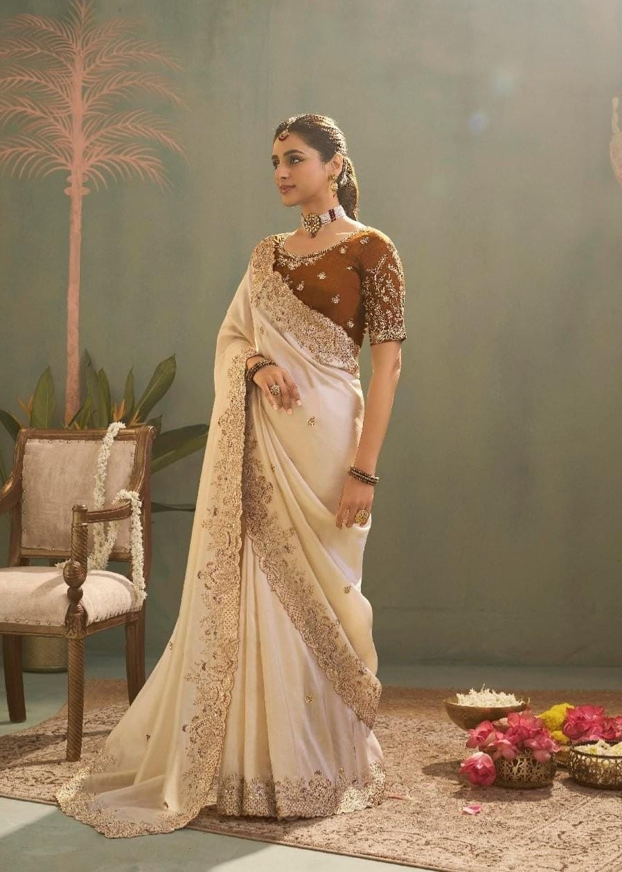 Faddism Kaash Hits Upada Silk Designer Embroidered Saree with Lace Border