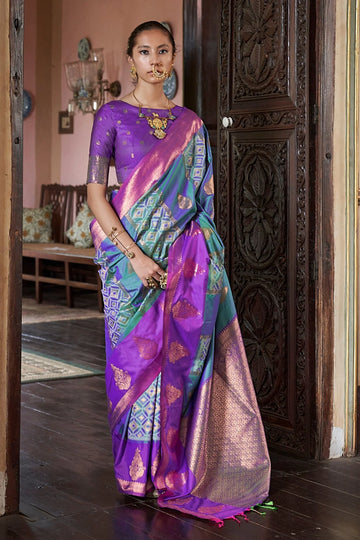 Faddism Kahaani Peacock Blue Pure Silk Pochampally Handloom Weaving Saree