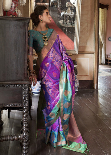 Faddism Kahaani Purple Pure Silk Pochampally Handloom Weaving Saree