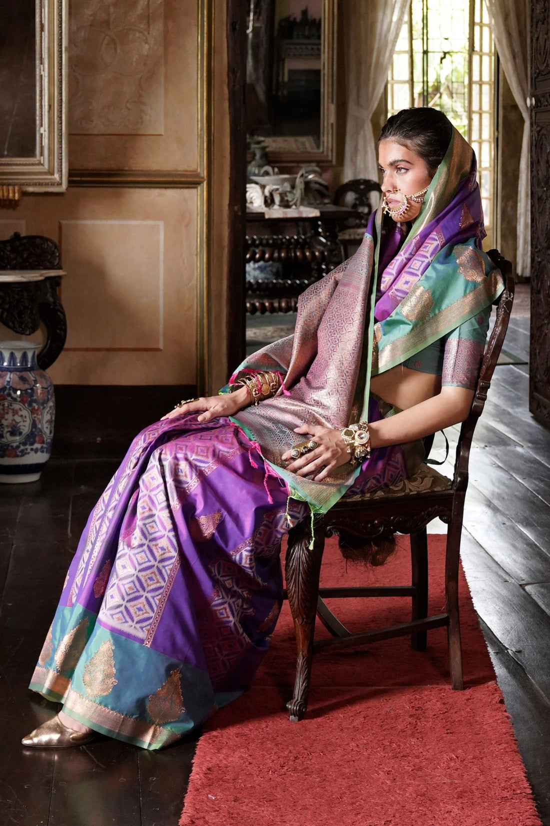 Faddism Kahaani Purple Pure Silk Pochampally Handloom Weaving Saree