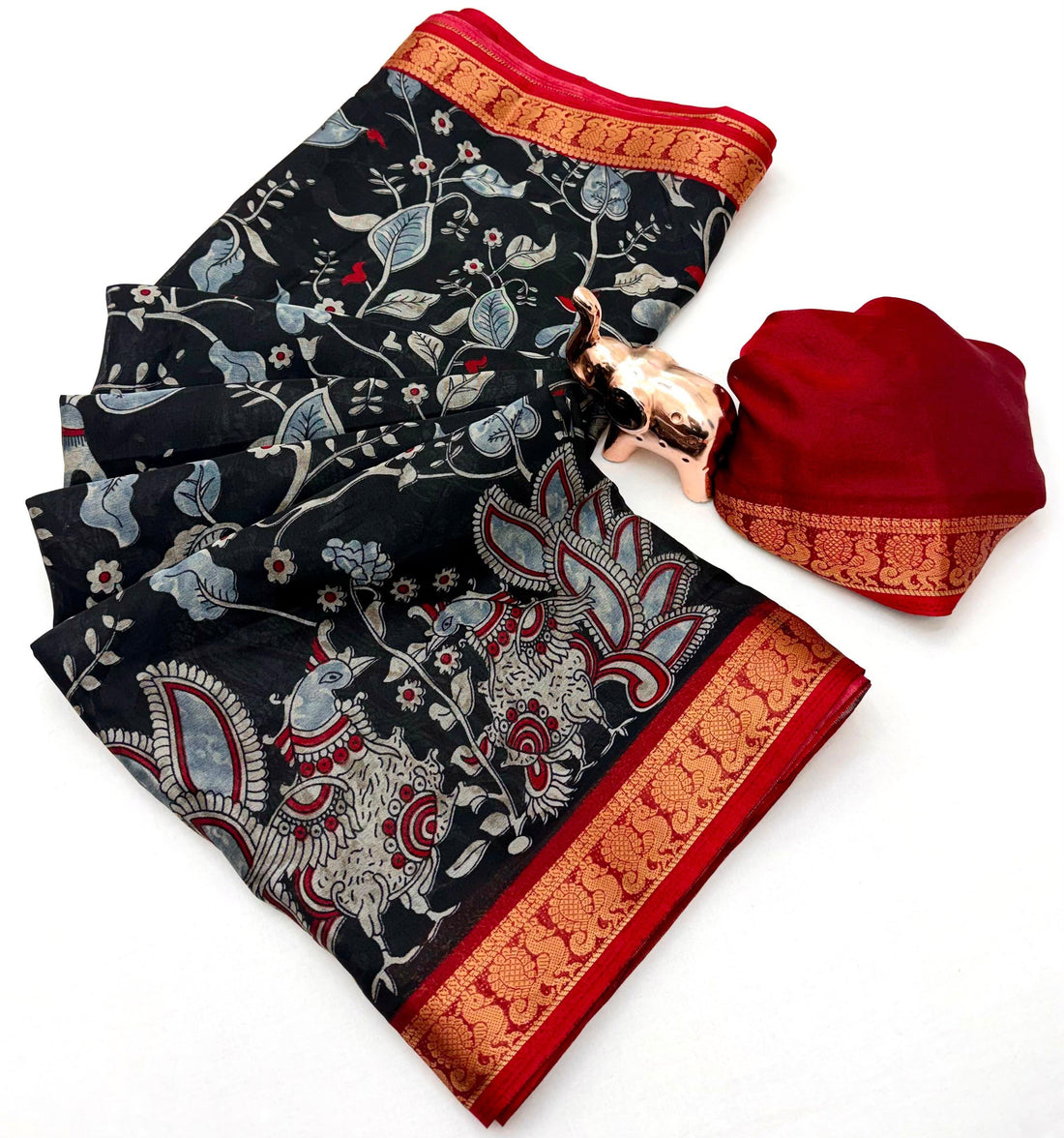 Faddism Kalamkari Peacock Soft Dolla Silk Printed Saree