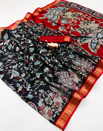 Faddism Kalamkari Peacock Soft Dolla Silk Printed Saree