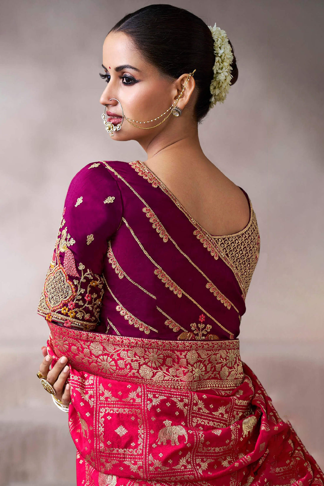 Faddism Kamala Silk Premium Pure Crepe Saree with Designer Blouse