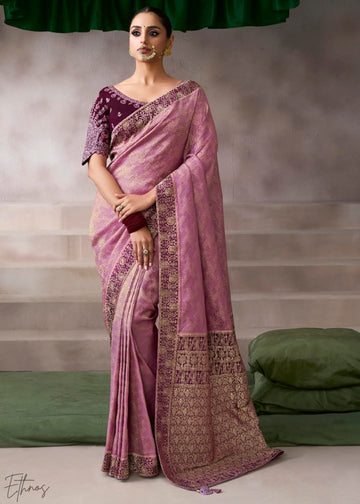 Faddism Kamala Silk Premium Pure Crepe Saree with Designer Blouse