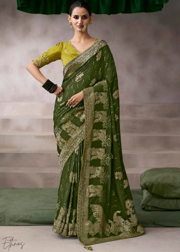 Faddism Kamala Silk Premium Pure Crepe Saree with Designer Blouse