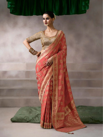Faddism Kamala Silk Premium Pure Crepe Saree with Designer Blouse