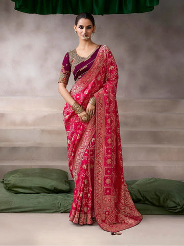 Faddism Kamala Silk Premium Pure Crepe Saree with Designer Blouse