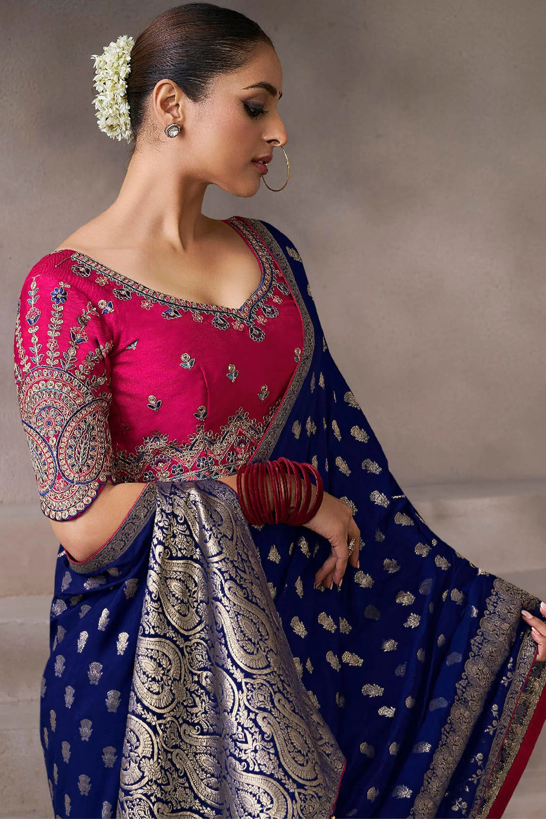 Faddism Kamala Silk Premium Pure Crepe Saree with Designer Blouse