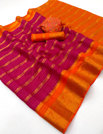 Faddism Kanjivaram Pattu Nylon Dyed Saree with Jacquard Double Blouse