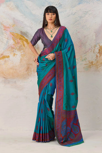 Faddism Kanjivaram Tanchoi 02 Blue Pure Kanjivaram Weaving Silk Saree