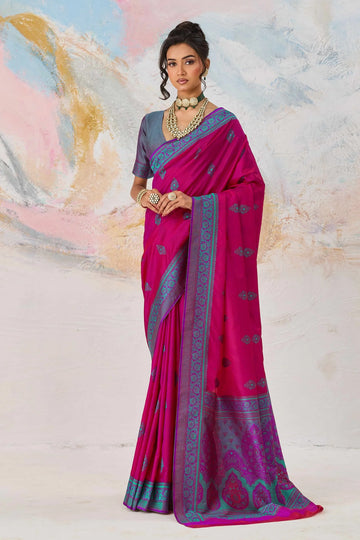 Faddism Kanjivaram Tanchoi 02 Pink Pure Kanjivaram Weaving Silk Saree