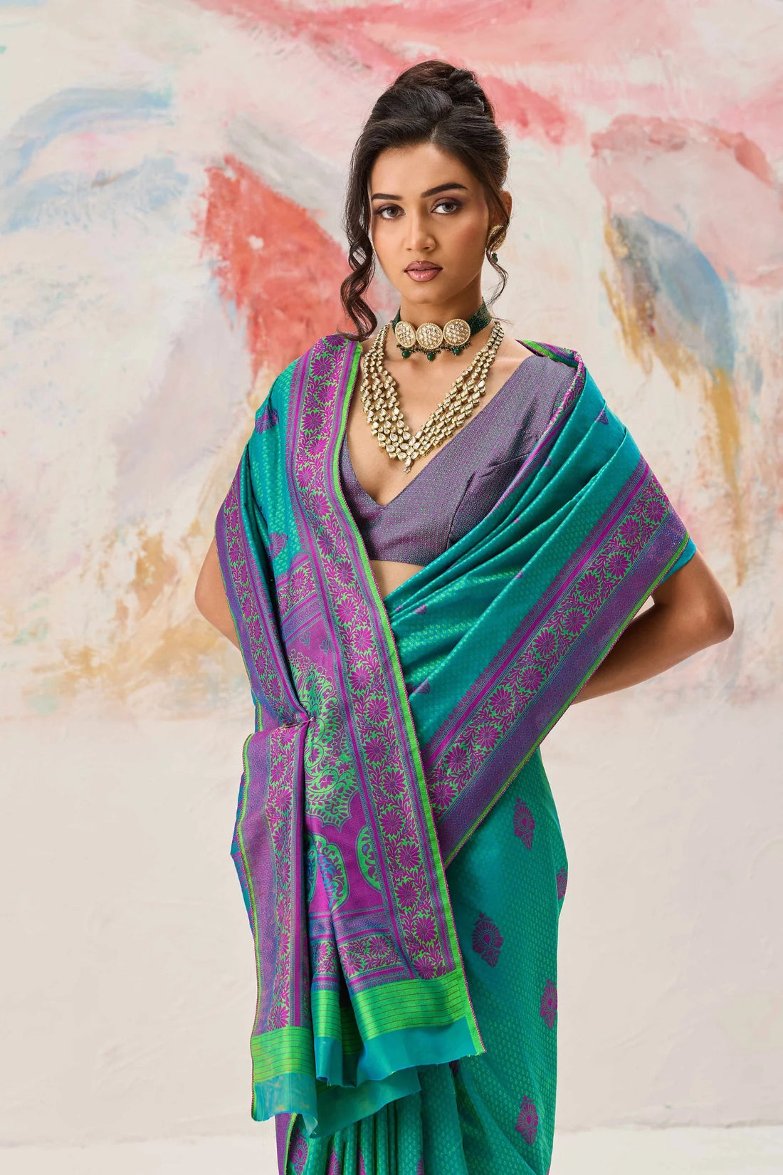 Faddism Kanjivaram Tanchoi 02 rama Green Pure Kanjivaram Weaving Silk Saree