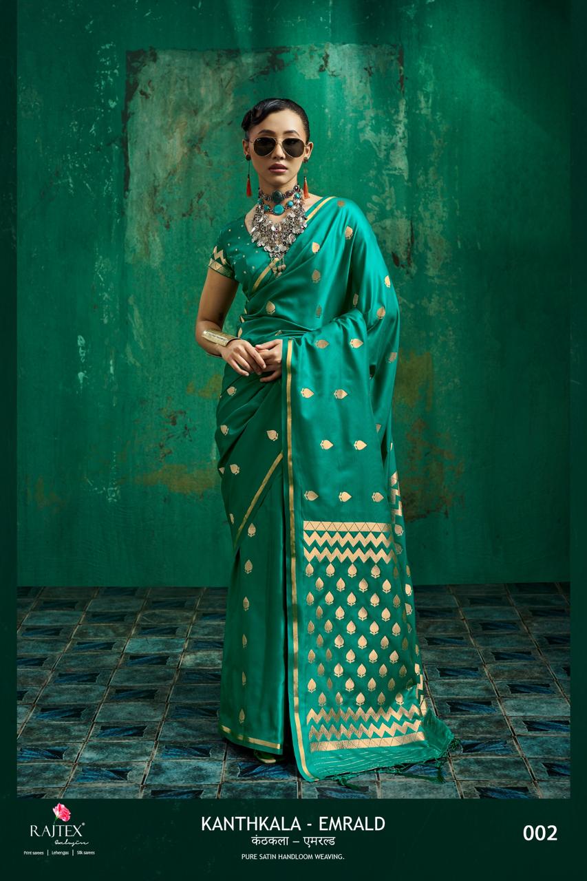 Faddism Kanthkala Emerald Pure Satin Handloom Saree