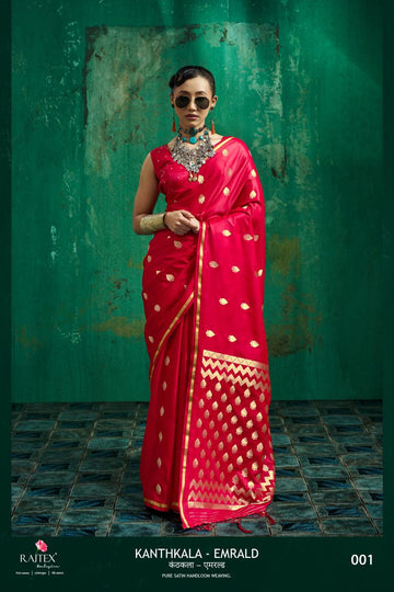 Faddism Kanthkala Emerald Pure Satin Handloom Saree
