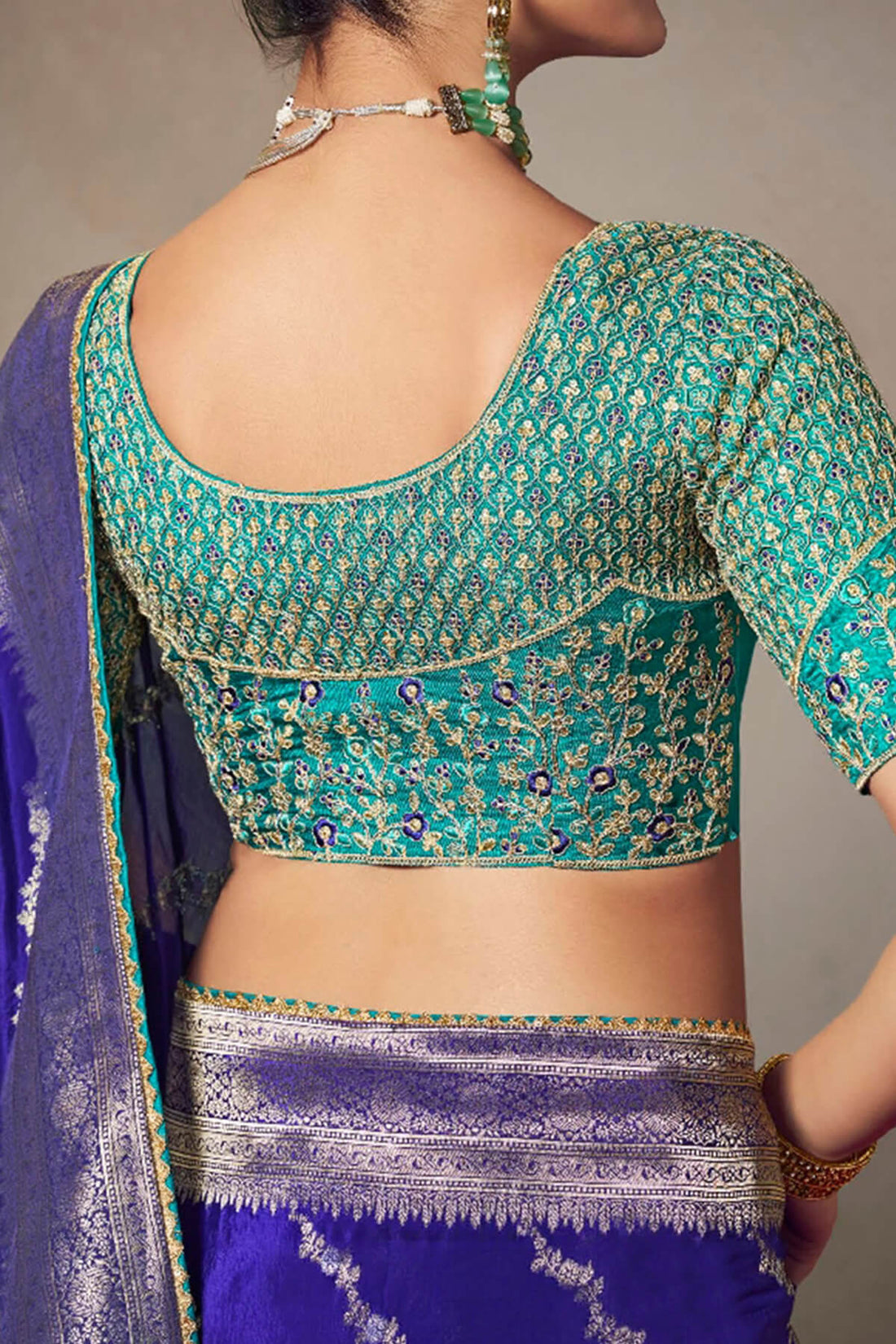Faddism Kamini  Royal Blue Silk Saree with Lace Border and Heavy Embroidered Blouse