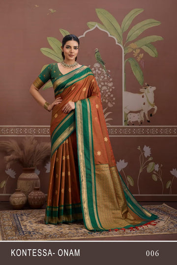 Faddism Kontessa Onam Tussar Silk Handloom Saree