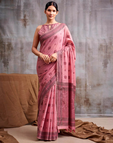 Faddism Rose Pink Kumud Modal Cotton Saree