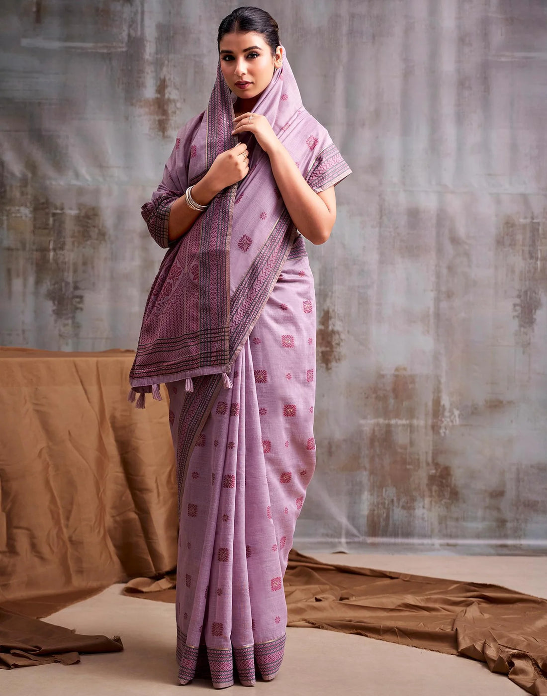 Faddism Mauve Kumud Modal Cotton Saree