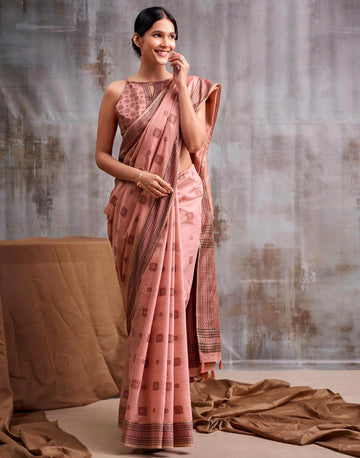Faddism Peach Kumud Modal Cotton Saree