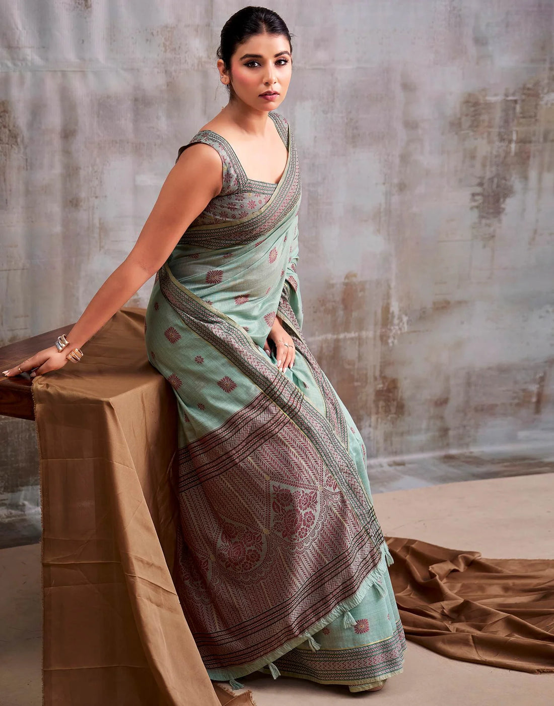Faddism Light Mint Green Kumud Modal Cotton Saree